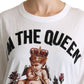 White Angel Print Cotton Round Neck Shirt Tops