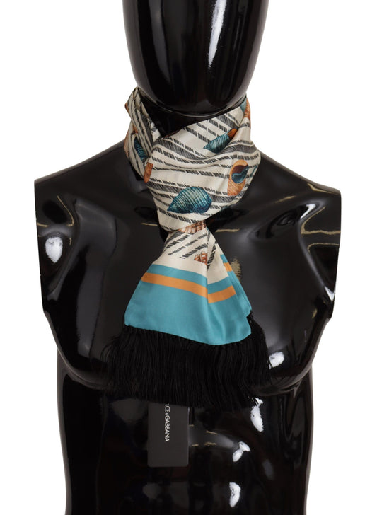 Multicolor Seashells DG Print Silk Shawl Fringe Scarf