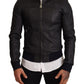 Blue Leather Full Zip Bomber Men Jacket