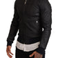 Blue Leather Full Zip Bomber Men Jacket