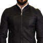 Blue Leather Full Zip Bomber Men Jacket