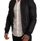 Blue Leather Full Zip Bomber Men Jacket