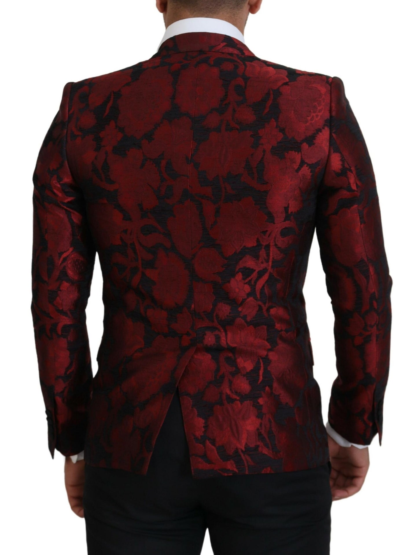 Elegant Red Floral Jacquard Blazer