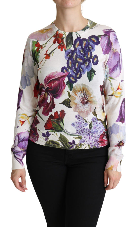 Floral Silk Crew Neck Long Sleeve Sweater