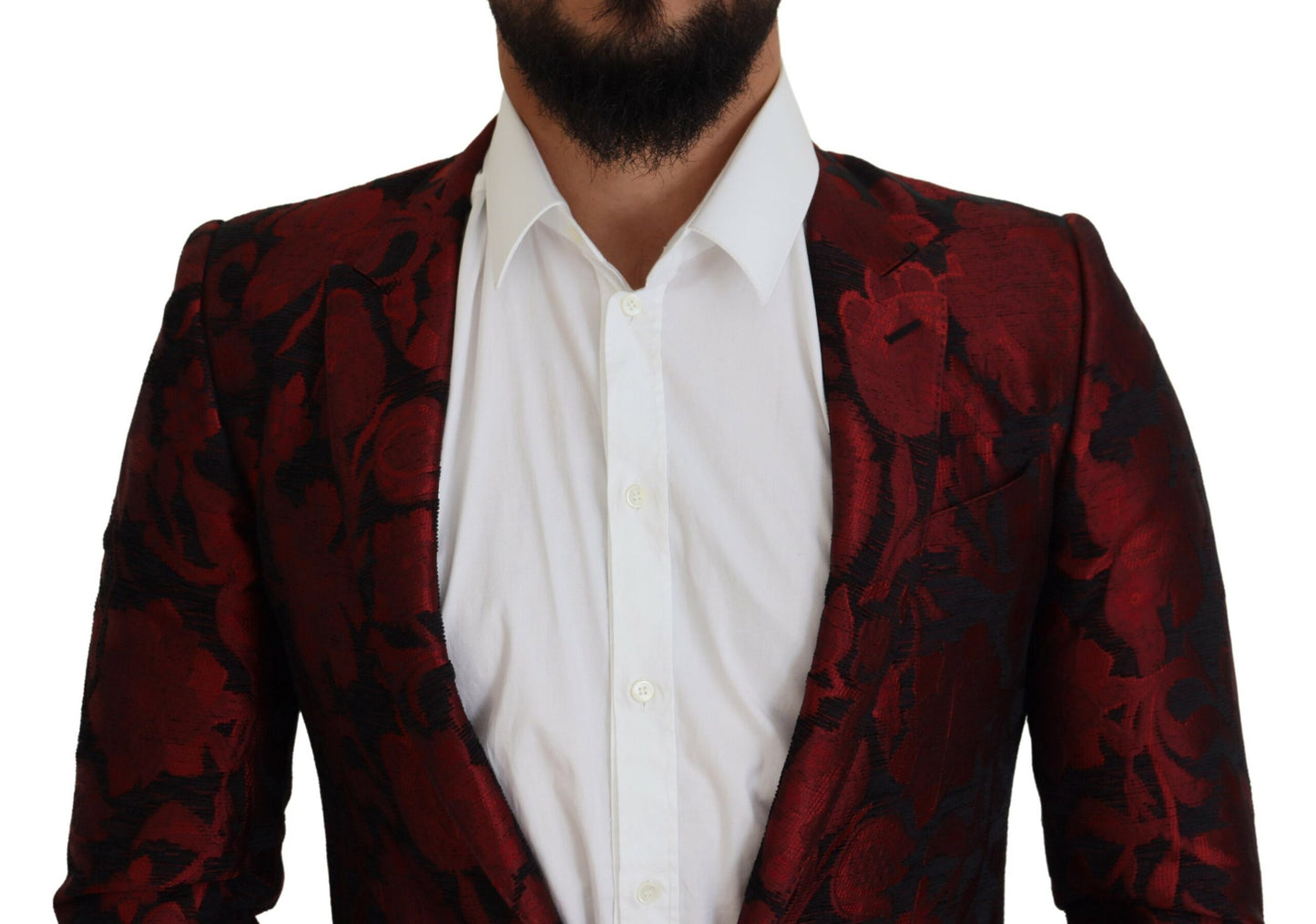 Elegant Red Floral Jacquard Blazer