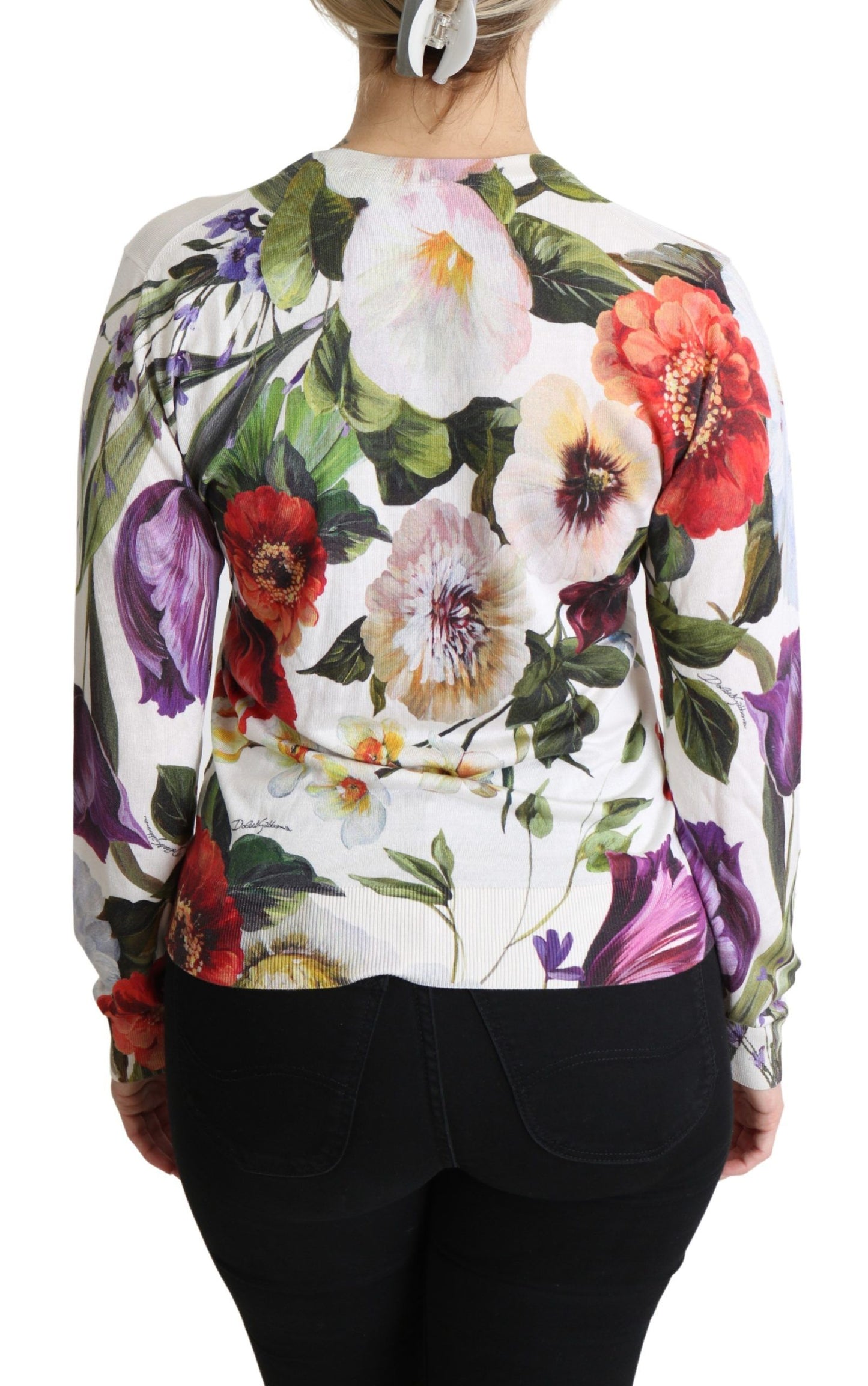 Floral Silk Crew Neck Long Sleeve Sweater