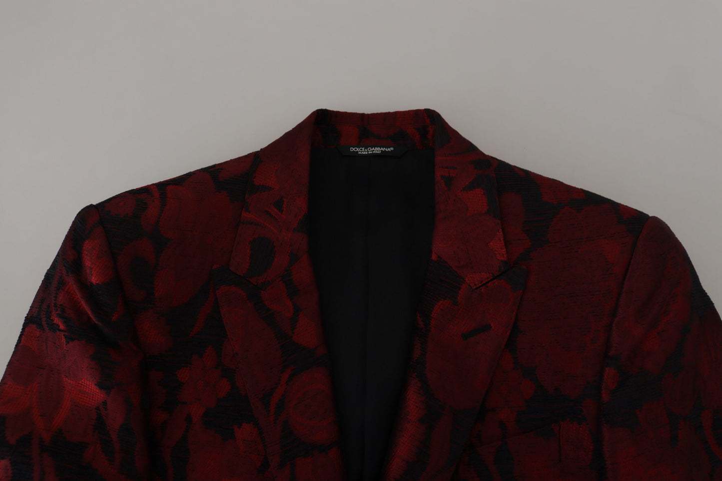 Elegant Red Floral Jacquard Blazer