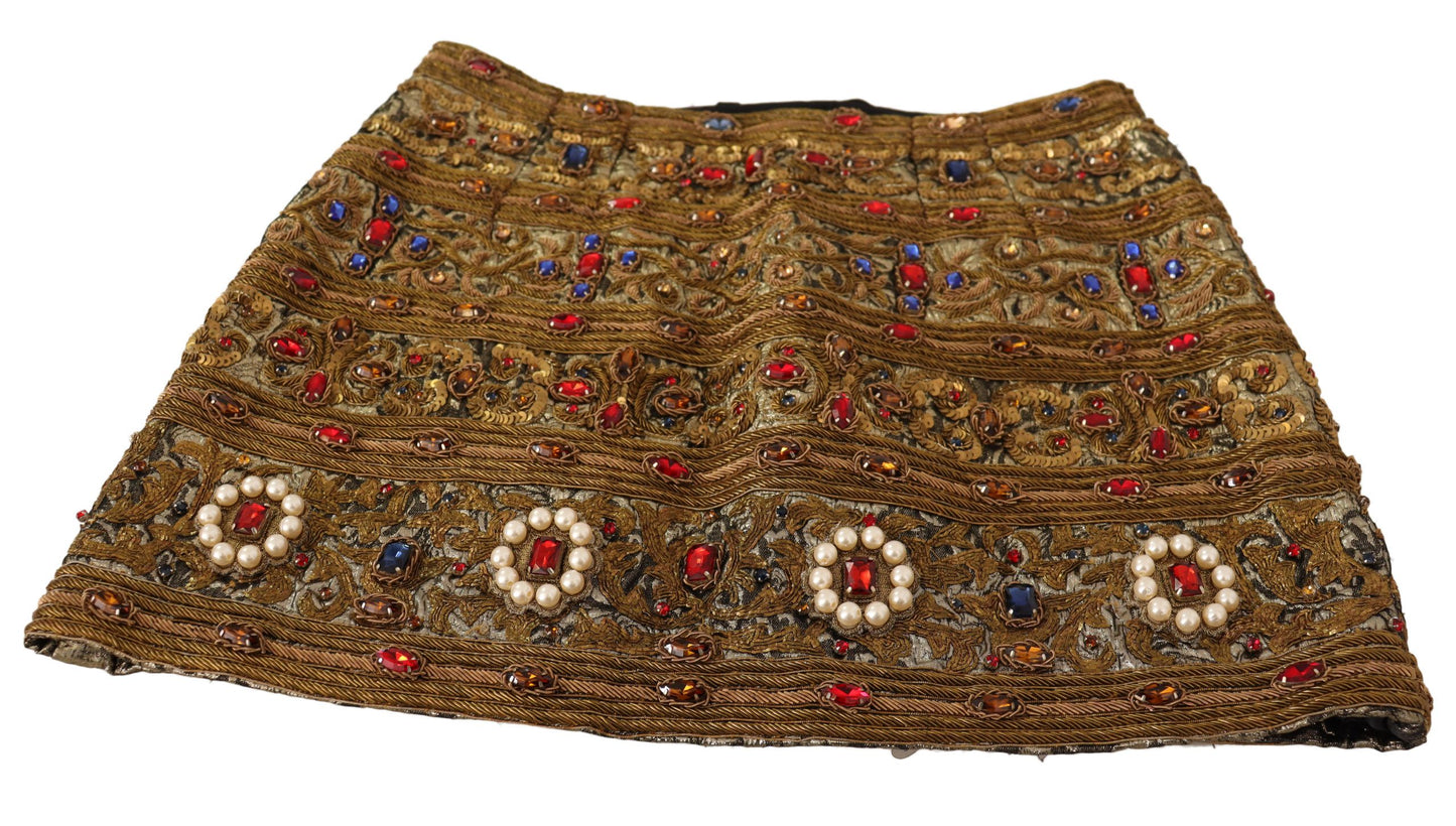 Gold Crystal Jacquard High Waist Skirt