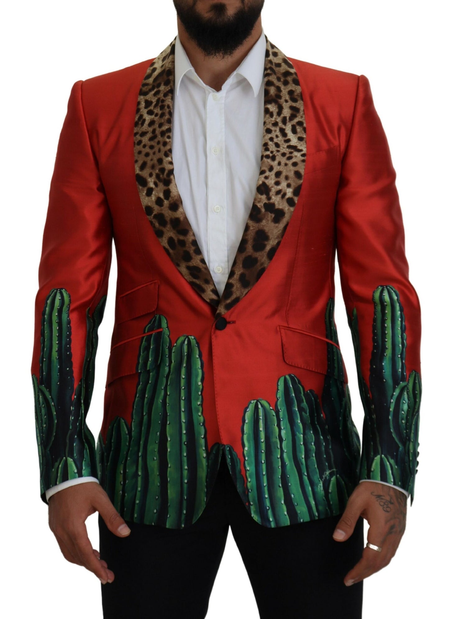 Red Sicilian Silk Single-Breasted Blazer