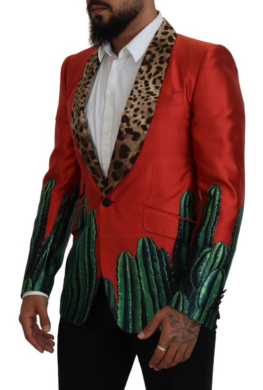 Red Sicilian Silk Single-Breasted Blazer