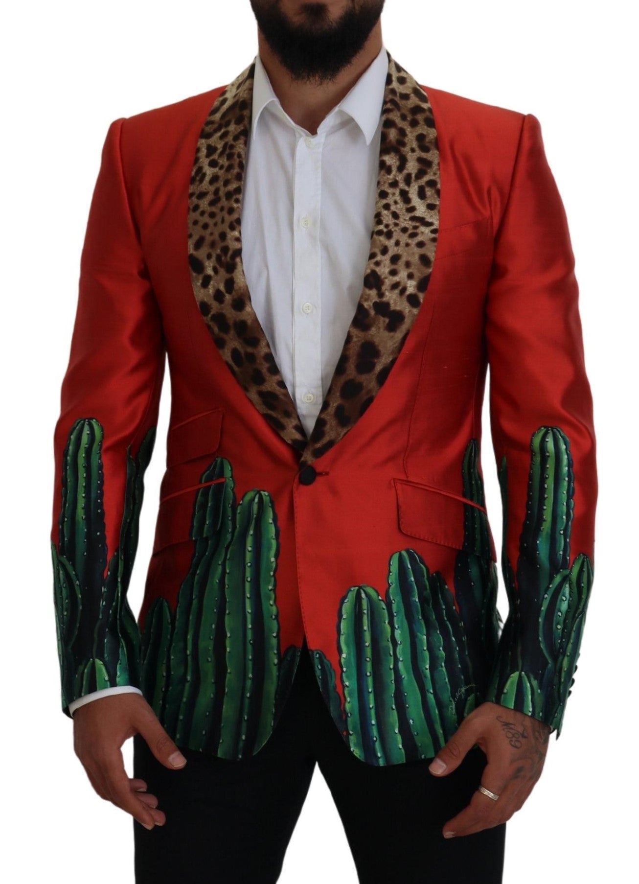 Red Sicilian Silk Single-Breasted Blazer