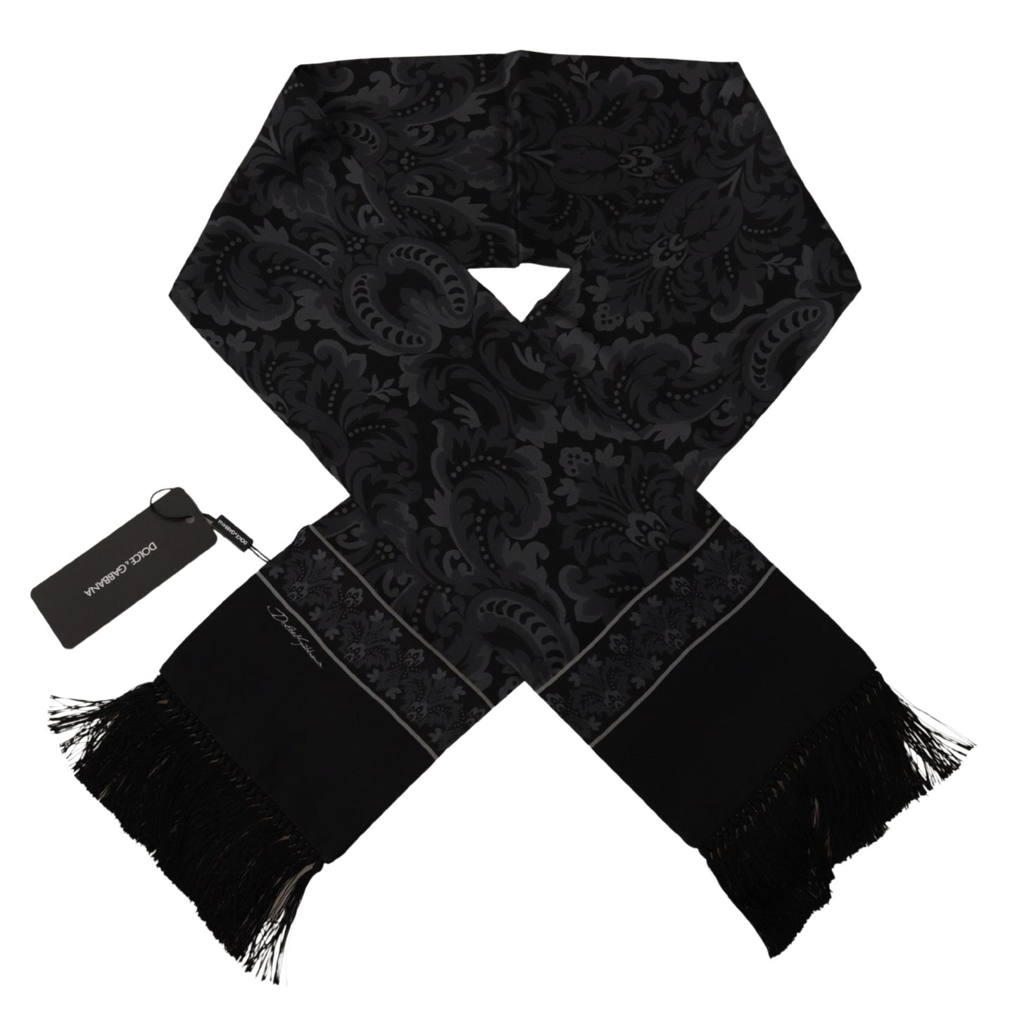 Elegant Black Floral Silk Men's Scarf