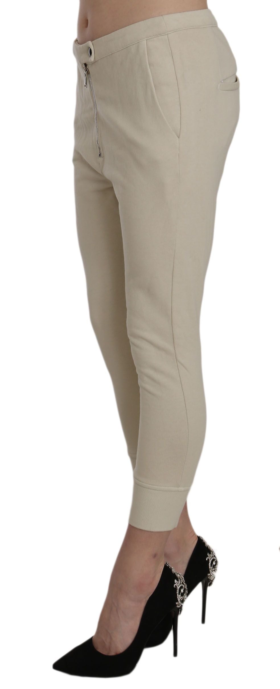 Chic Beige Skinny Cropped Cotton Pants