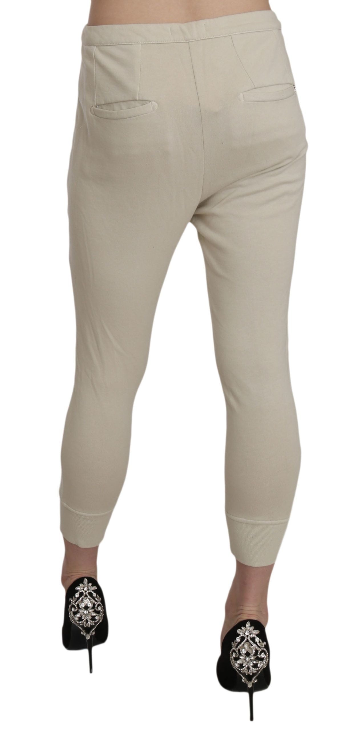 Chic Beige Skinny Cropped Cotton Pants