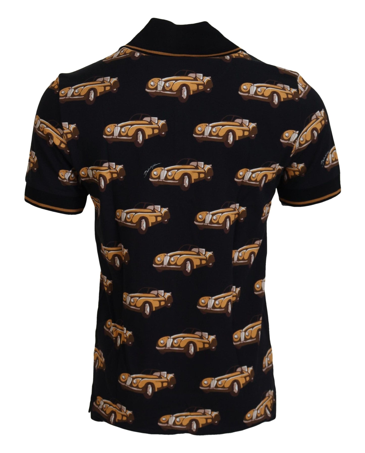 Elegant Car Print Polo T-Shirt in Black