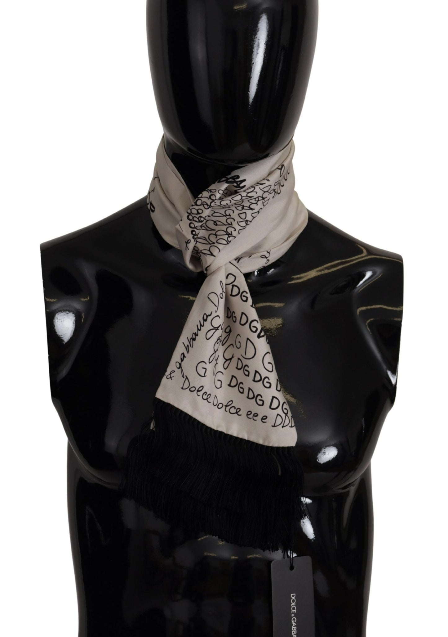 Elegant White Doodle Silk Men's Scarf