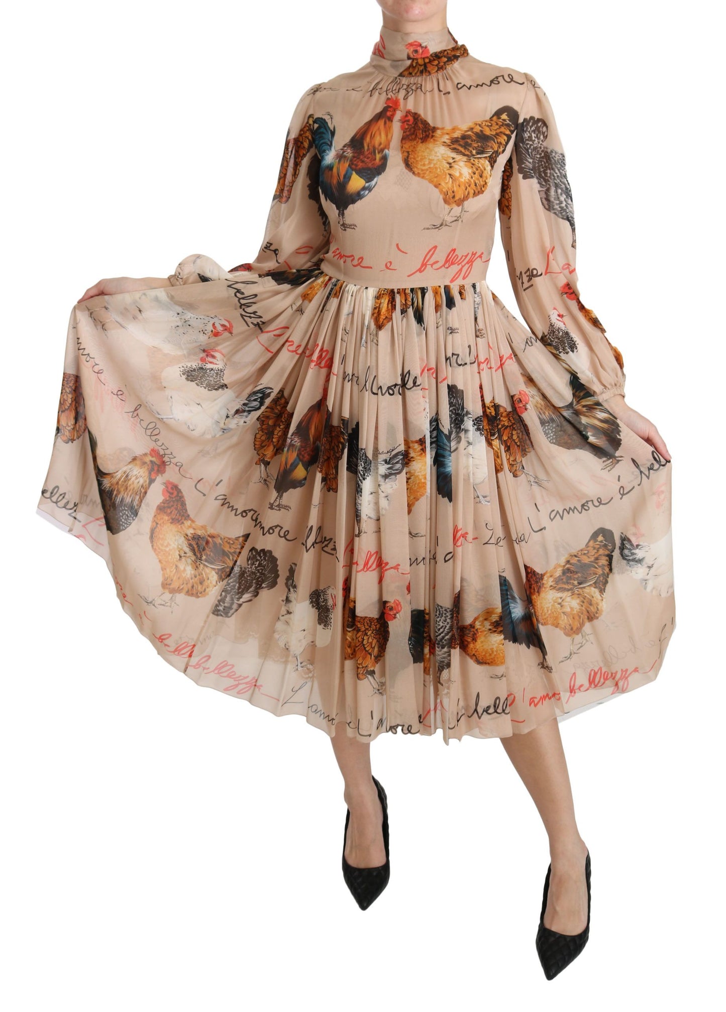 Elegant Sheath Midi Rooster Print Dress