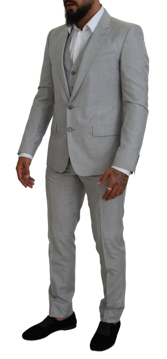 Elegant Grey Silk Martini Three-Piece Suit