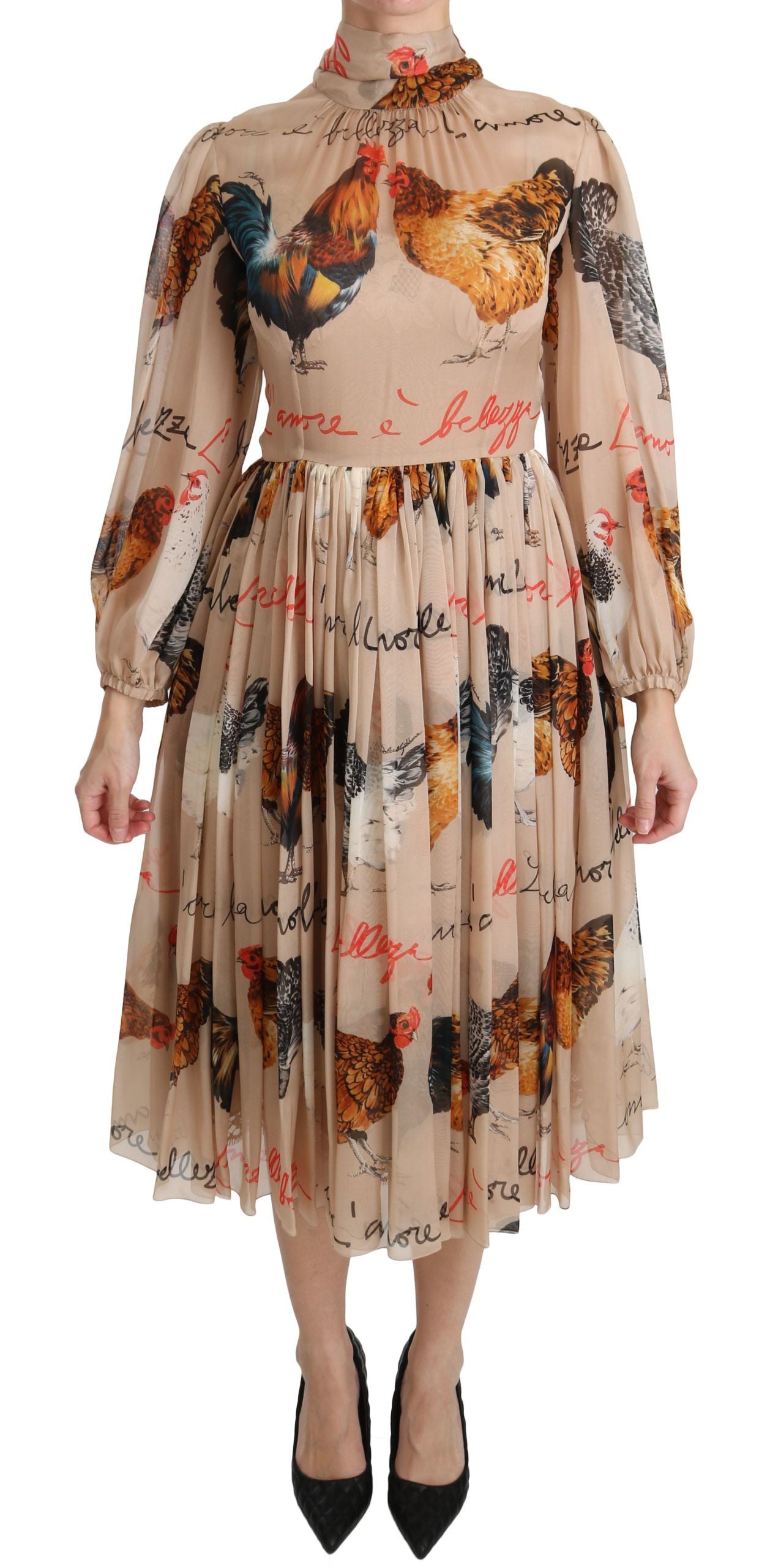 Elegant Sheath Midi Rooster Print Dress