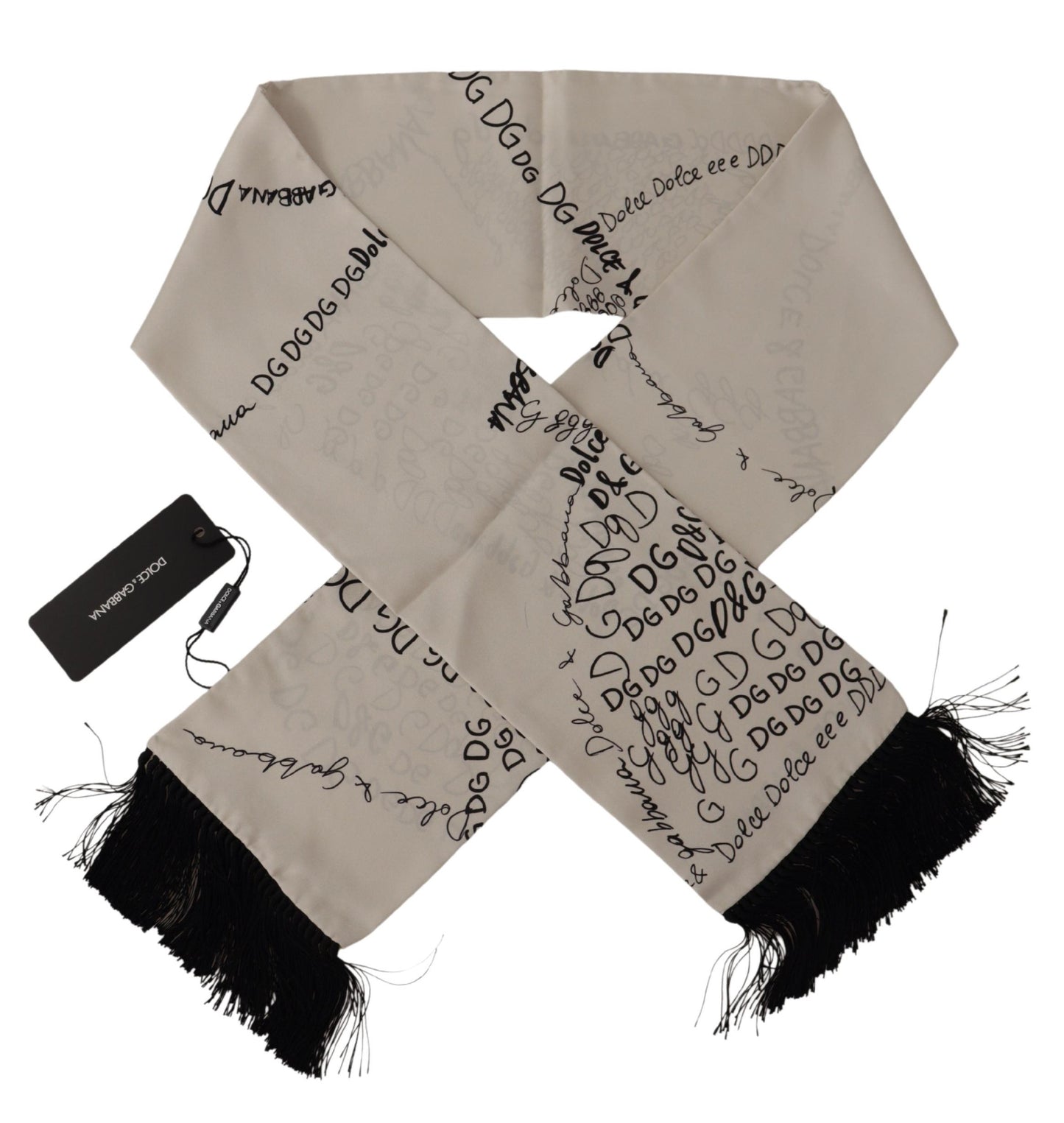 Elegant White Doodle Silk Men's Scarf