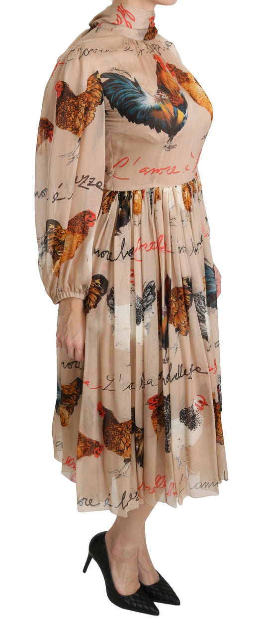 Elegant Sheath Midi Rooster Print Dress