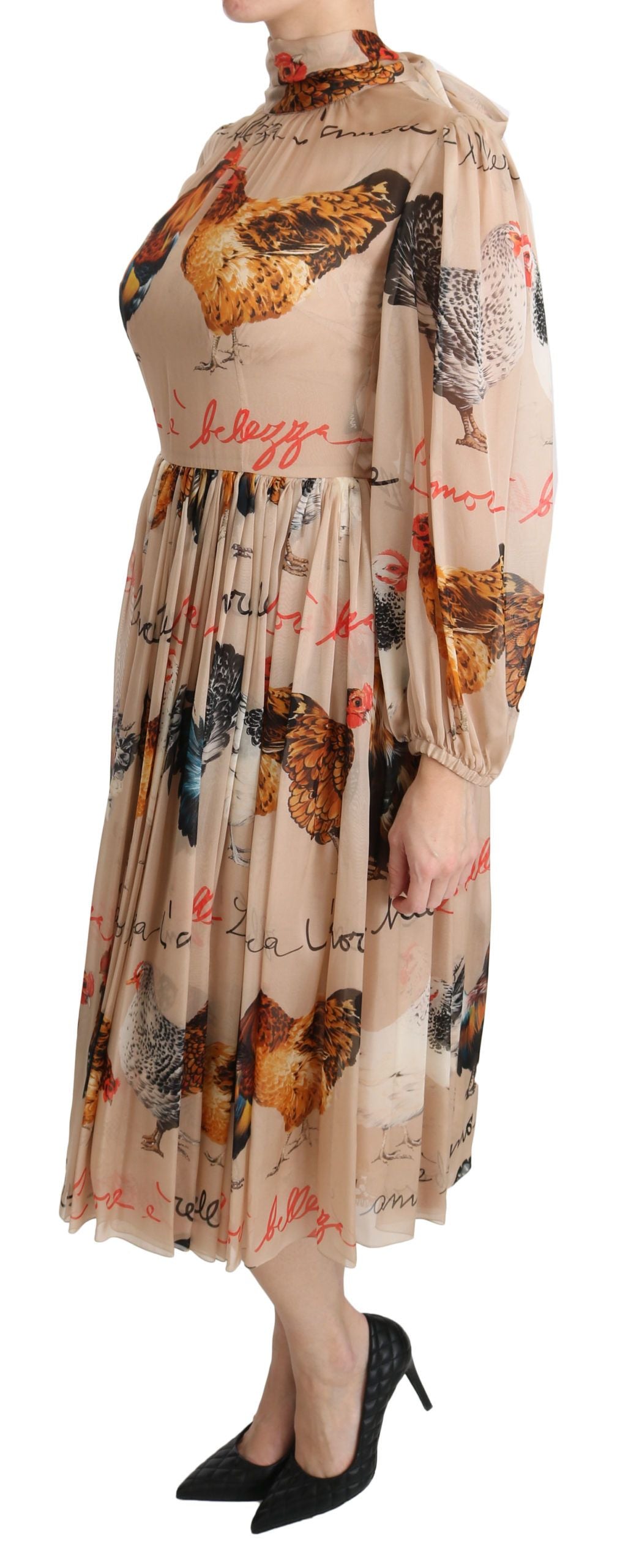 Elegant Sheath Midi Rooster Print Dress