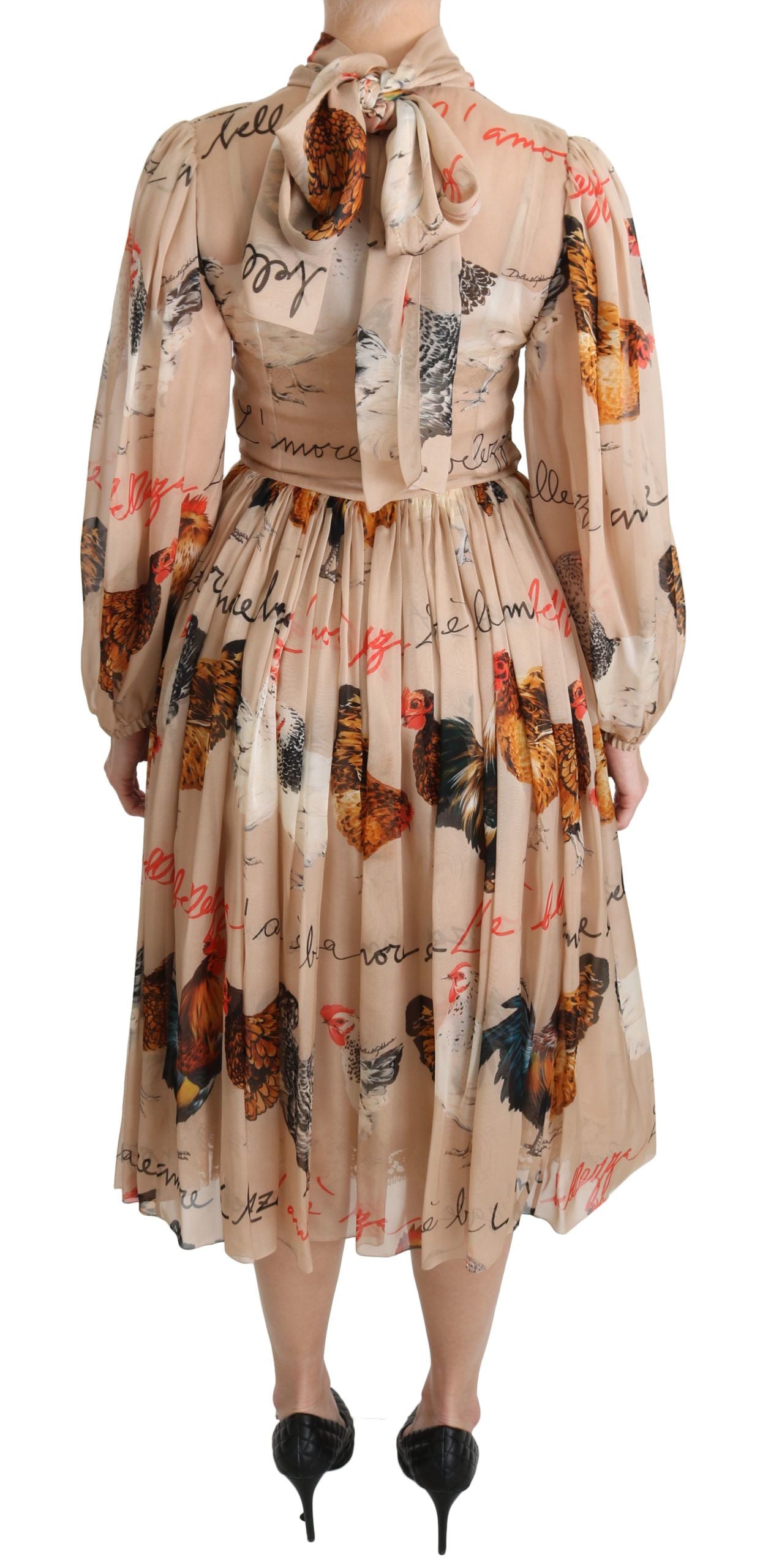 Elegant Sheath Midi Rooster Print Dress