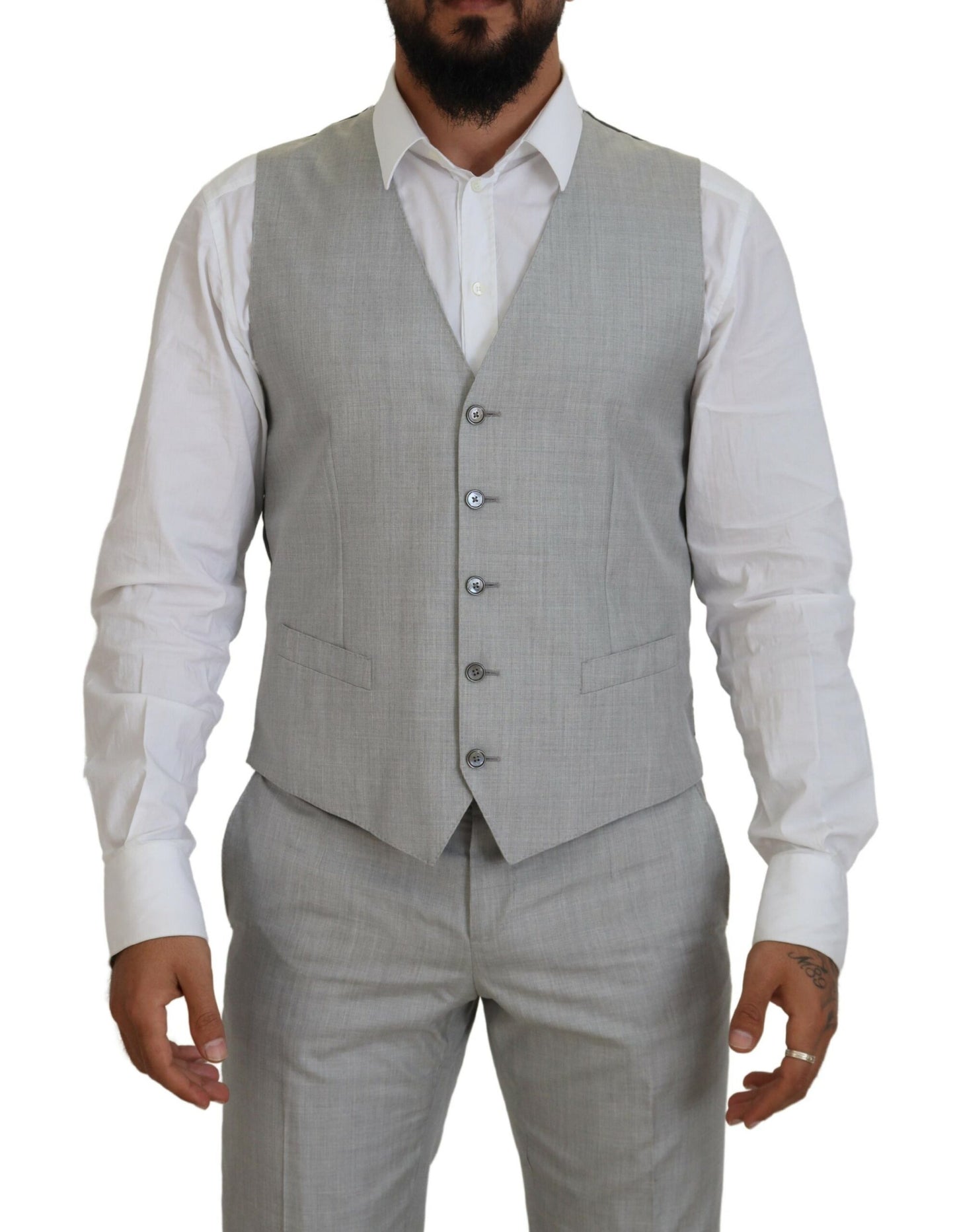 Elegant Grey Silk Martini Three-Piece Suit