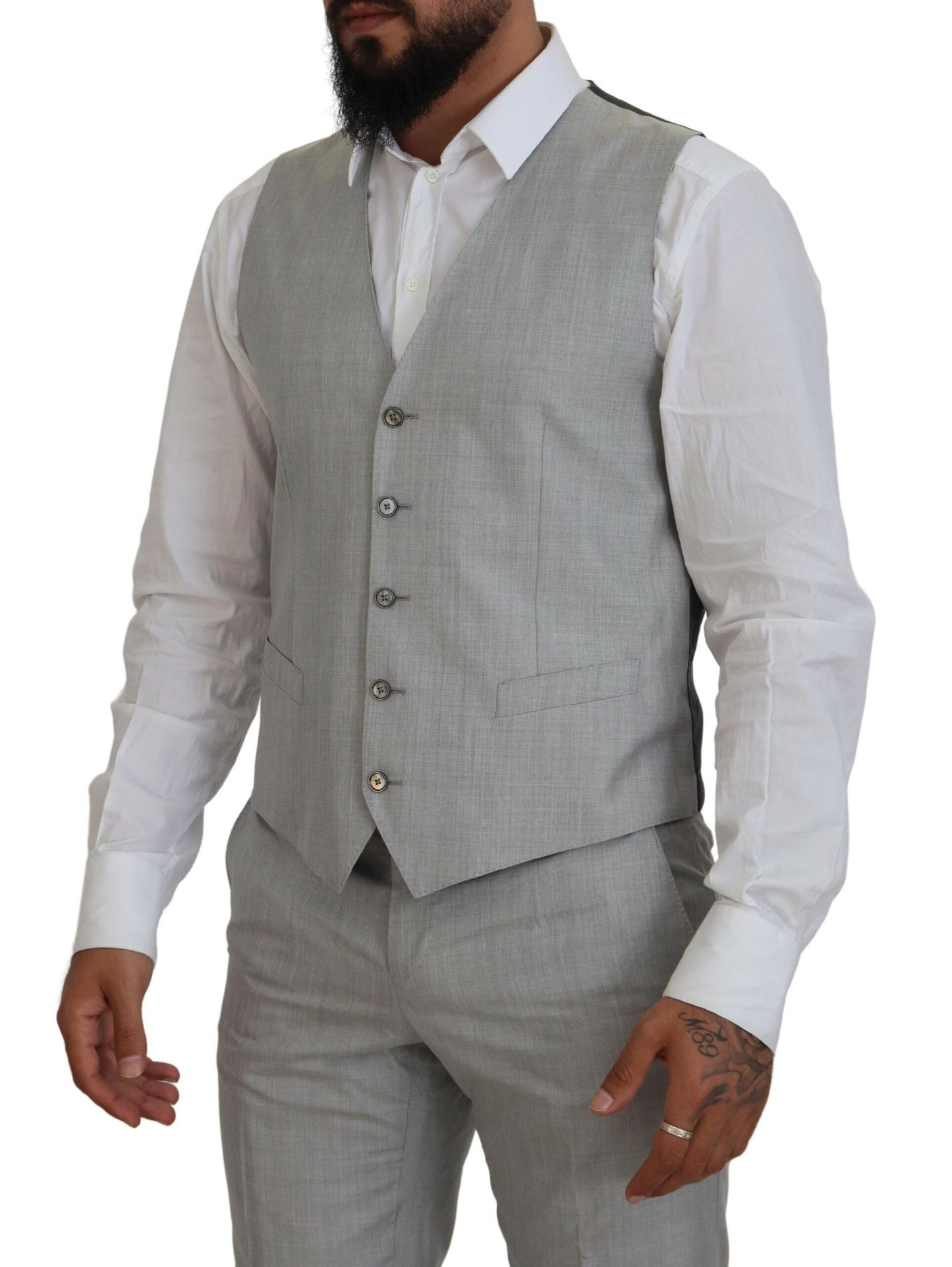 Elegant Grey Silk Martini Three-Piece Suit