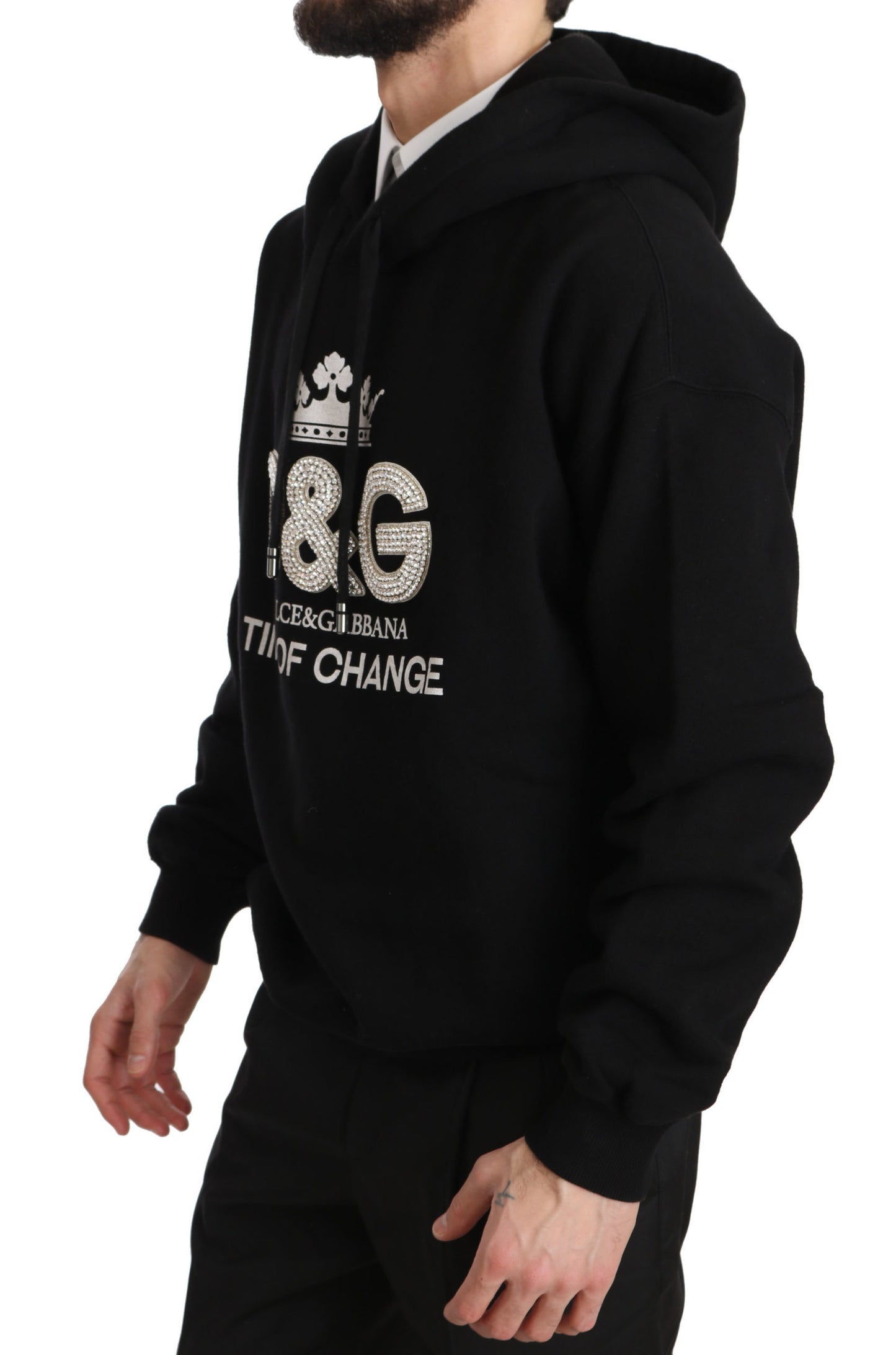 Crystal Embellished Black Cotton Hoodie