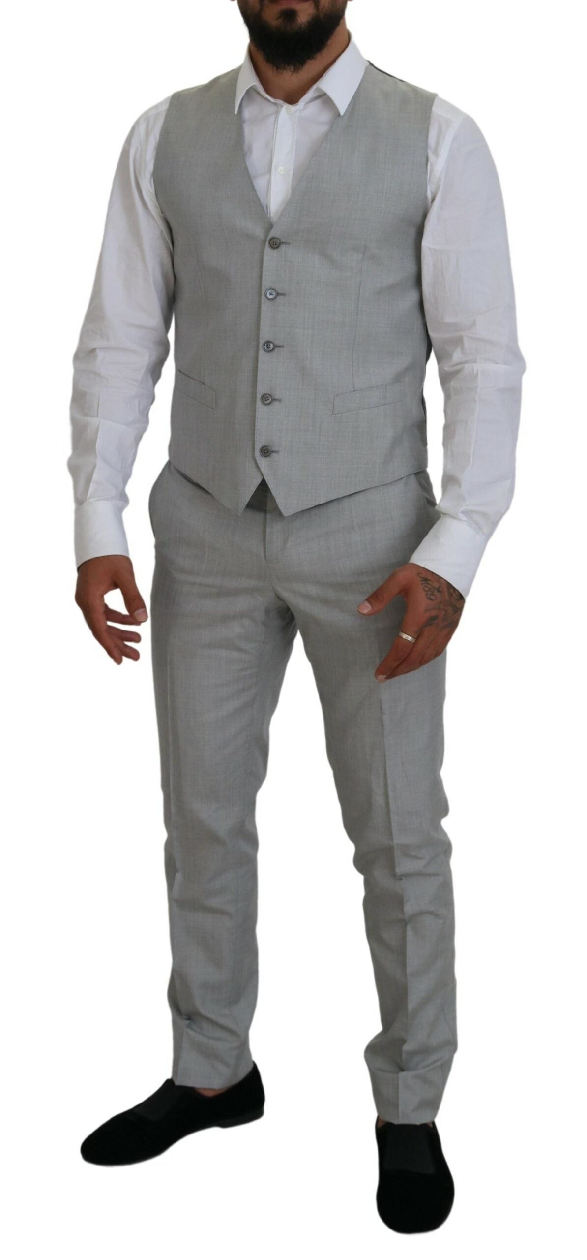 Elegant Grey Silk Martini Three-Piece Suit