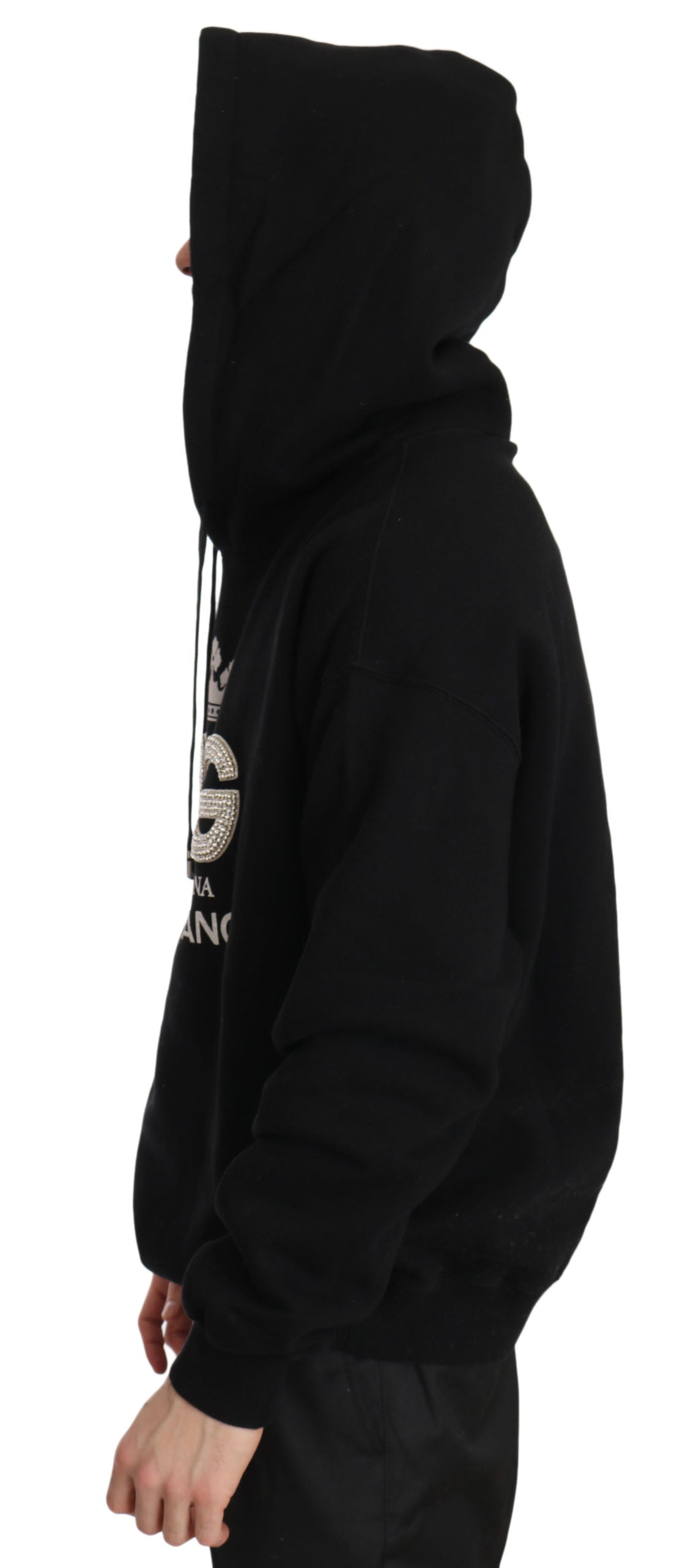 Crystal Embellished Black Cotton Hoodie