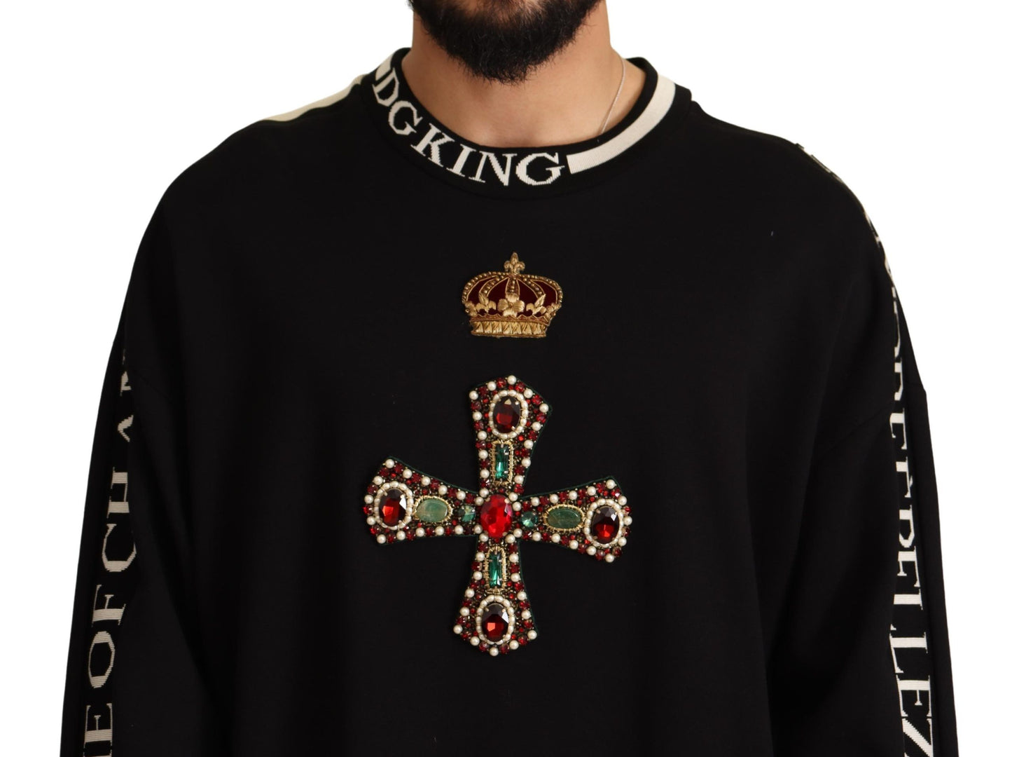 Embroidered Crown & Cross Black Sweater