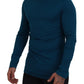 Blue Cotton Collared Slim Pullover Sweater