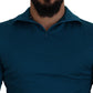 Blue Cotton Collared Slim Pullover Sweater