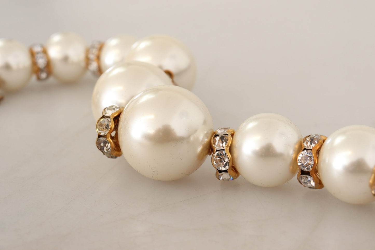 Elegant Faux Pearl Charm Necklace with Crystal Accents