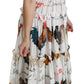 White Rooster Sheath Midi Cotton Dress