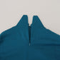 Blue Cotton Collared Slim Pullover Sweater