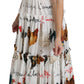 White Rooster Sheath Midi Cotton Dress