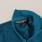 Blue Cotton Collared Slim Pullover Sweater