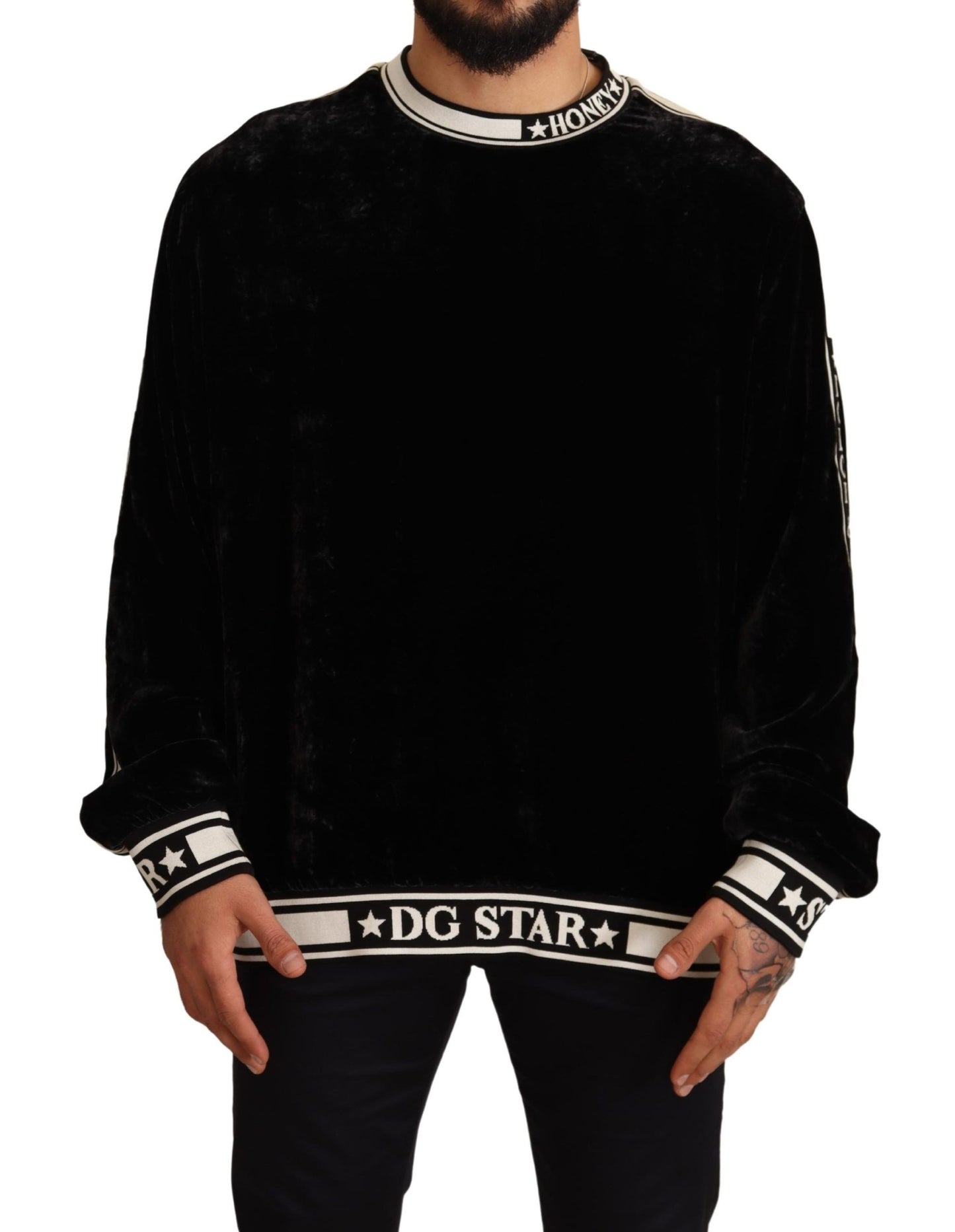 Elegant Black Silk-Trimmed Velvet Sweater