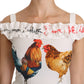 White Rooster Sheath Midi Cotton Dress