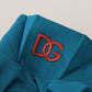Blue Cotton Collared Slim Pullover Sweater