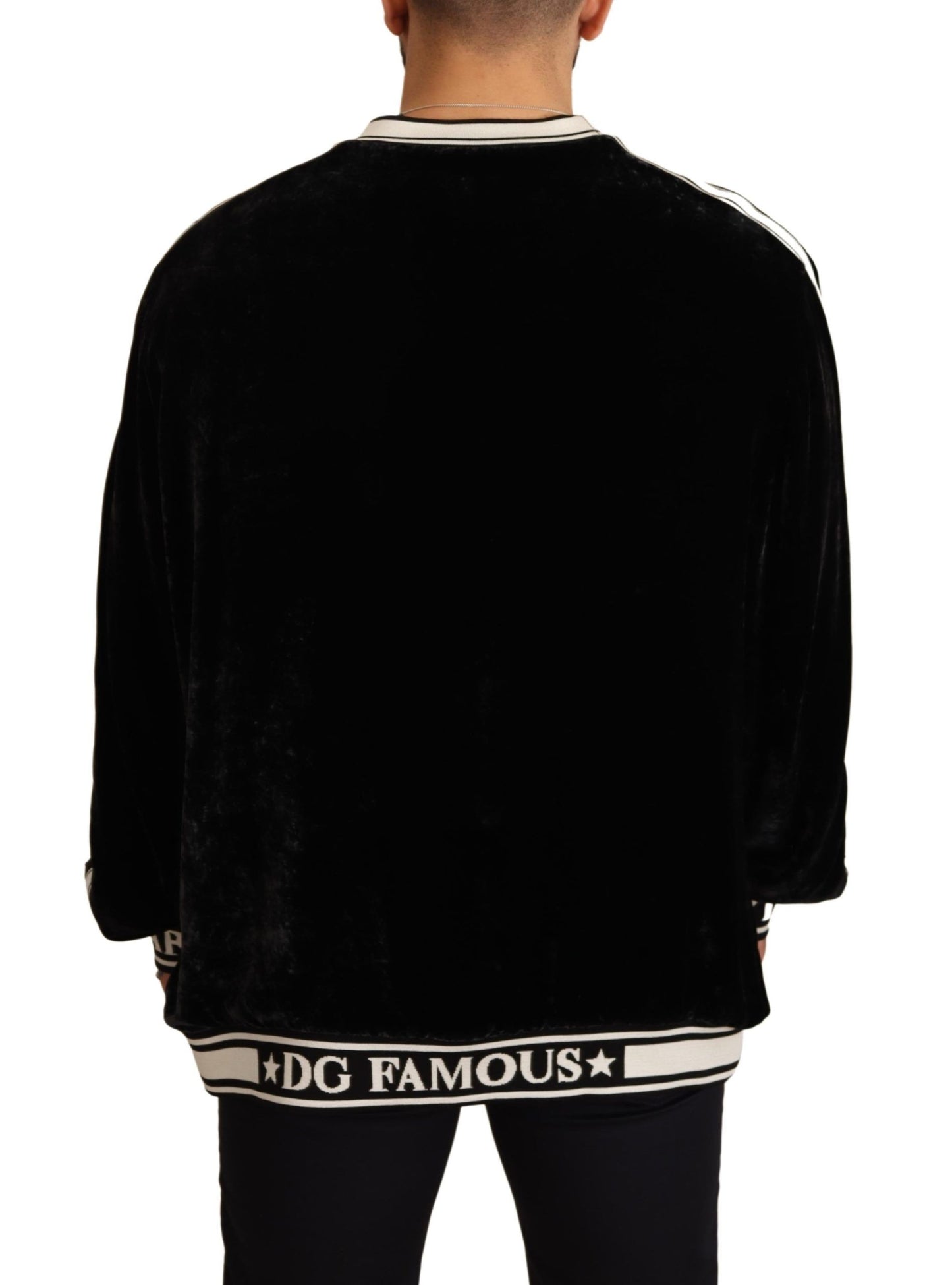 Elegant Black Silk-Trimmed Velvet Sweater