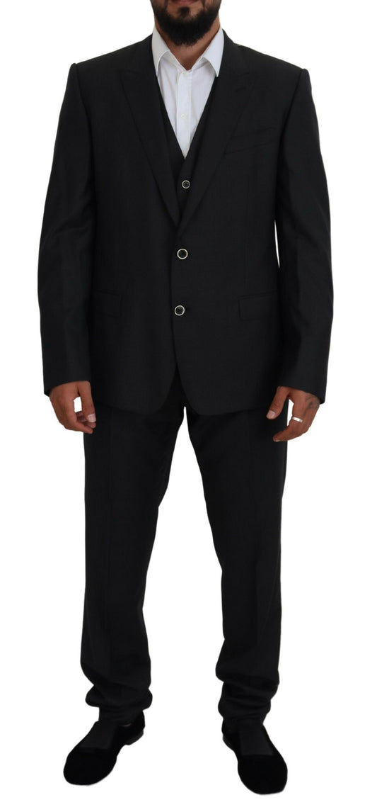 Elegant Black Wool Silk 3-Piece Martini Suit