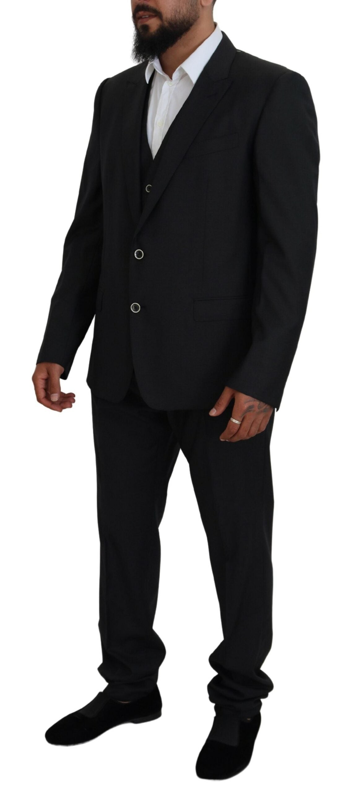 Elegant Black Wool Silk 3-Piece Martini Suit