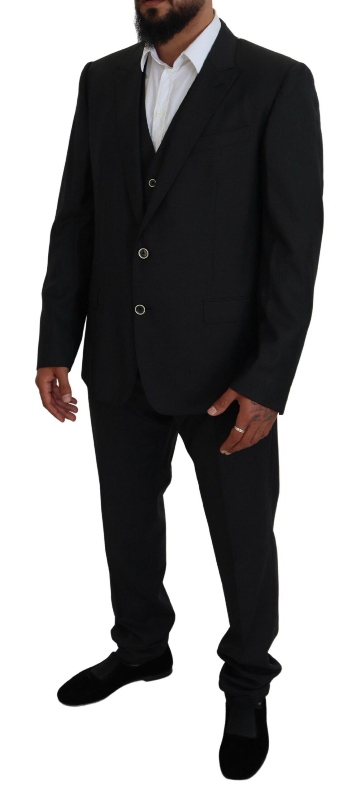 Elegant Black Wool Silk 3-Piece Martini Suit