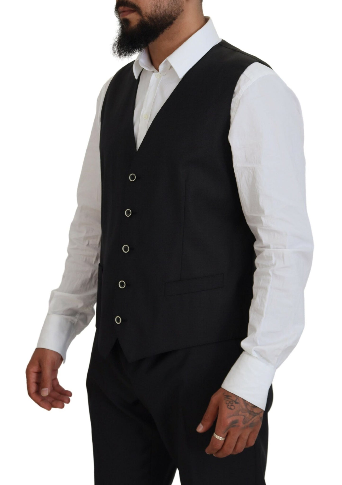 Elegant Black Wool Silk 3-Piece Martini Suit