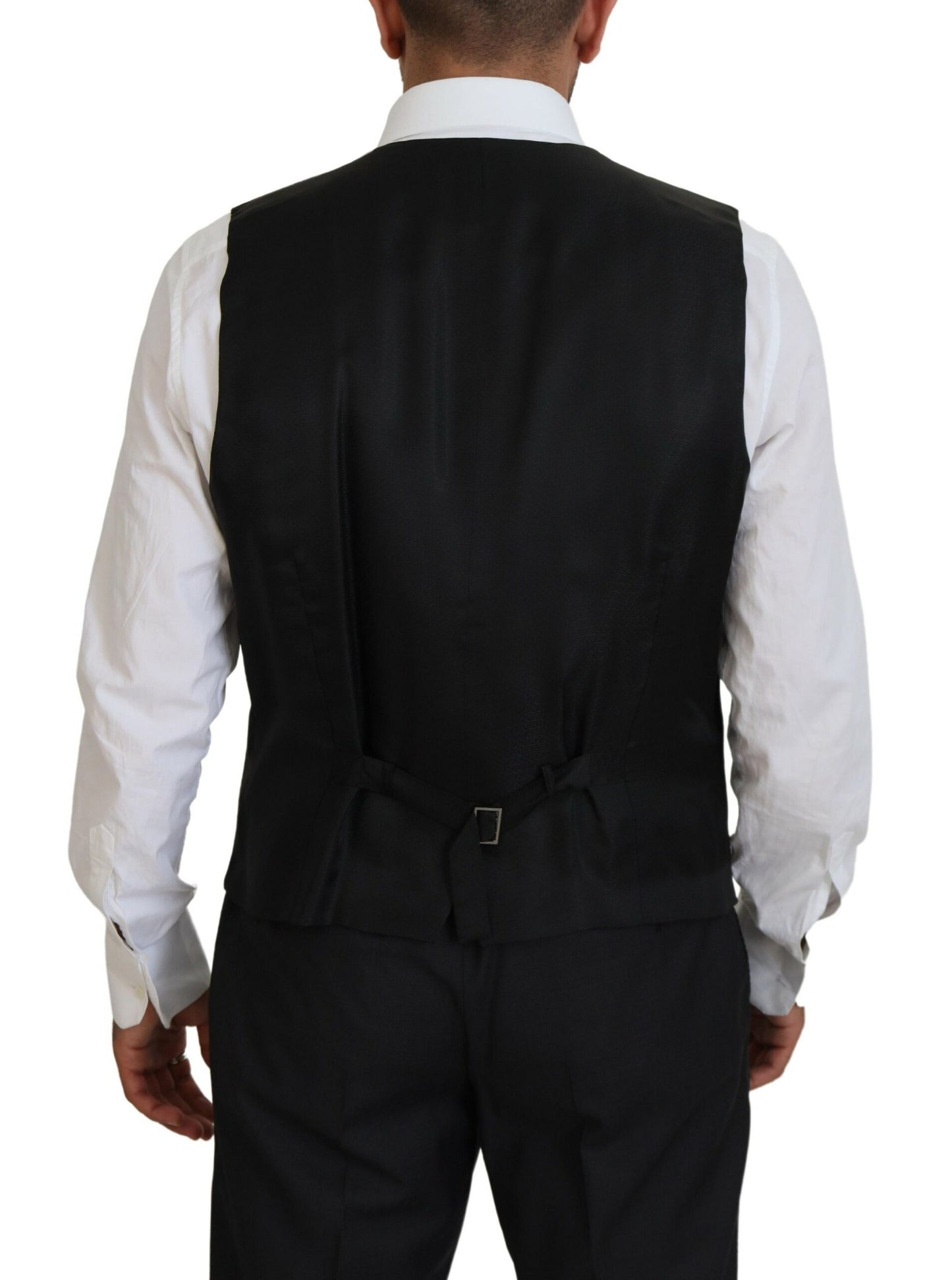 Elegant Black Wool Silk 3-Piece Martini Suit