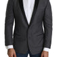 Elegant Dark Gray Silk Blend Blazer